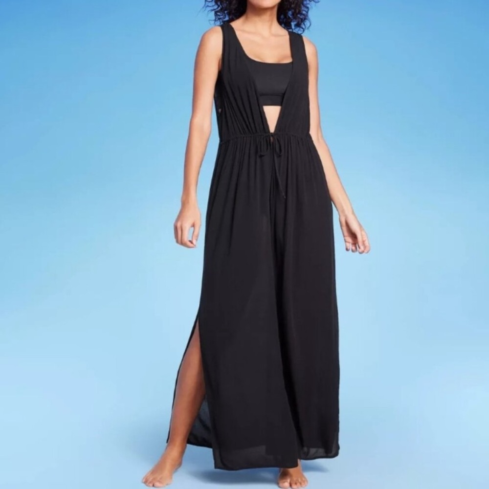 Kona Sol Black Swim Coverup Maxi Dress - Picture 1 of 5